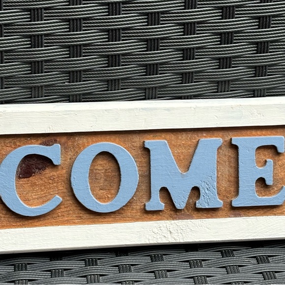 Vintage Wood Carved Welcome Sign with Hearts 22”x4” Handpainted - Picture 5 of 16